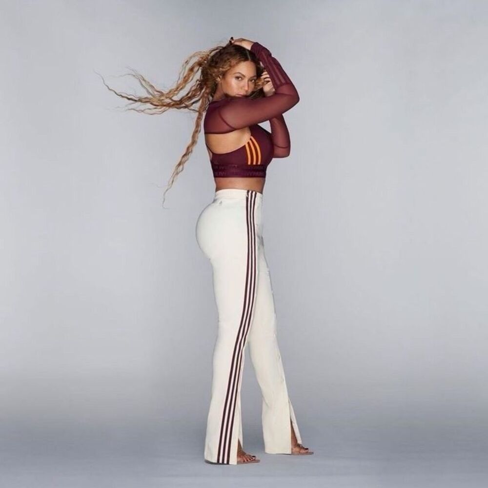 adidas IVY PARK Snap Sweatpants Beyonce Ivory Maroon Striped Track Pant Womens L - Picture 2 of 16